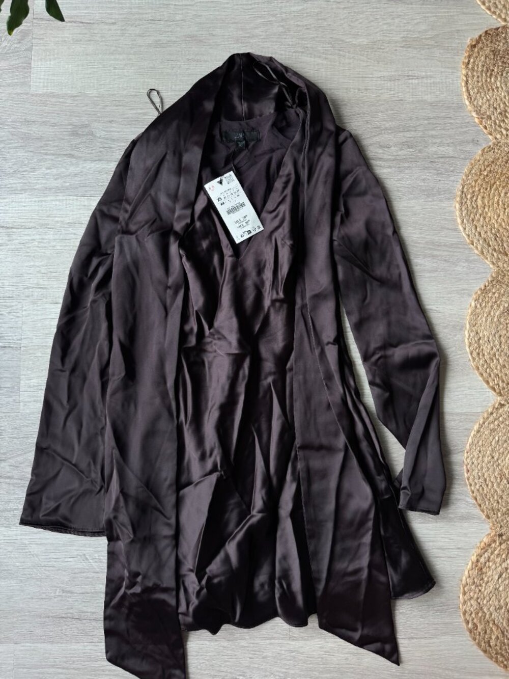 ZARA Satin Scarf Mini Dress VNeck Long Sleeve | Chocolate Brown | NWT | XS,S,M,L - Picture 11 of 15